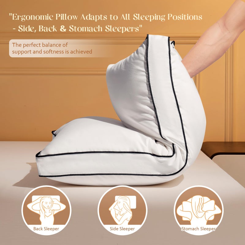 Mosluna Feather Down Pillows King Size Set of 2 with Gusset, Luxury Hotel Collection Bed Pillow 2 Pack, Down Surrounded Pillows for Sleeping, Soft Fluffy for Side, Back Sleepers 18x34x2 in. - Image 5