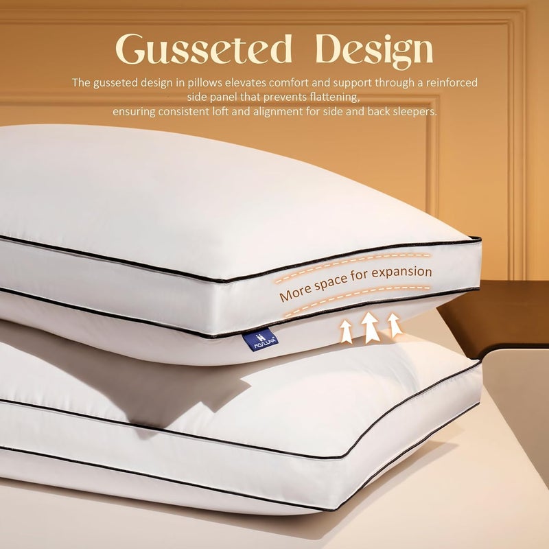 Mosluna Feather Down Pillows King Size Set of 2 with Gusset, Luxury Hotel Collection Bed Pillow 2 Pack, Down Surrounded Pillows for Sleeping, Soft Fluffy for Side, Back Sleepers 18x34x2 in. - Image 3