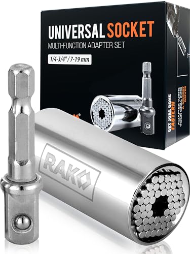 RAK Super Universal Socket Tool, 7-19mm Universal Socket Wrench Set, Gator Grip with Power Drill Adapter Set, Stocking Stuffer, Ideal Cool Gadgets Stuff for Birthday Gifts for Men Dad Husband - Image 1