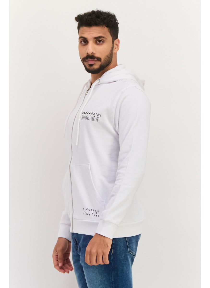 Gazzarrini Men Hooded Brand Logo Long Sleeves Sweatshirt, White  - Image 3