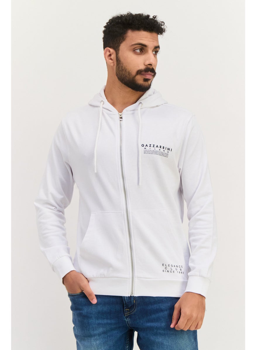 Gazzarrini Men Hooded Brand Logo Long Sleeves Sweatshirt, White  - Image 1