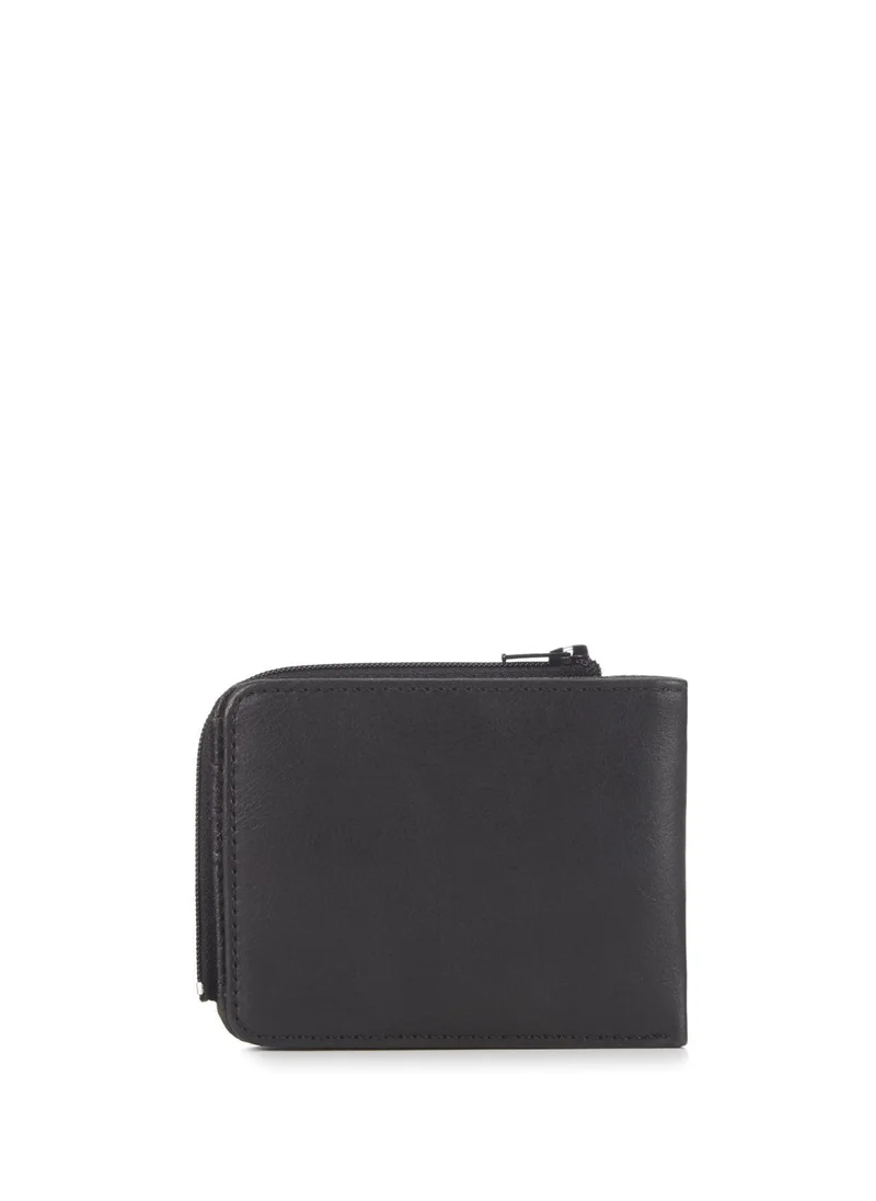 مافي Zip Detailed Black Wallet
