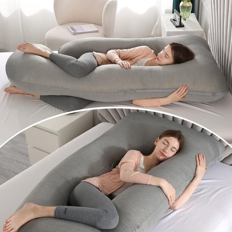 Elover Pregnancy Pillows U-Shape Full Body Pillow Cooling Cover for Sleeping Maternity Pillow (Cooling Material, Dark Gray) - Image 3