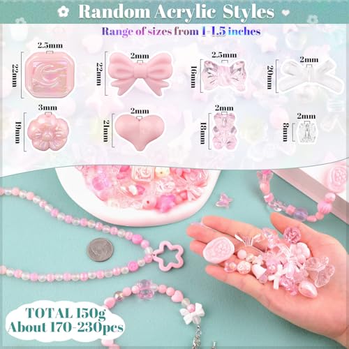 TINKRSTUFF Assorted 200-260PCS Pink Acrylic Beads for Bracelet Making, Flower Bow Butterfly Candy GummyBear Aesthetic Bracelet Charms,Cute Beads for Jewelry Making DIY Necklace Keychain Phone Charm - Image 2