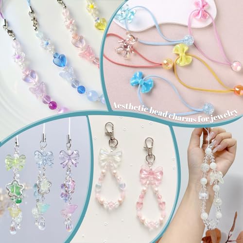 TINKRSTUFF Assorted 200-260PCS Pink Acrylic Beads for Bracelet Making, Flower Bow Butterfly Candy GummyBear Aesthetic Bracelet Charms,Cute Beads for Jewelry Making DIY Necklace Keychain Phone Charm - Image 5