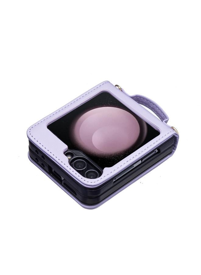 S-TOP Case For Samsung Galaxy Z Flip6 V-shaped Crossbody Lanyard Leather Phone Case - Image 3