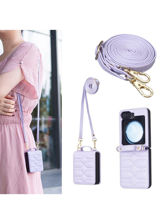 S-TOP Case For Samsung Galaxy Z Flip6 V-shaped Crossbody Lanyard Leather Phone Case - Image 1