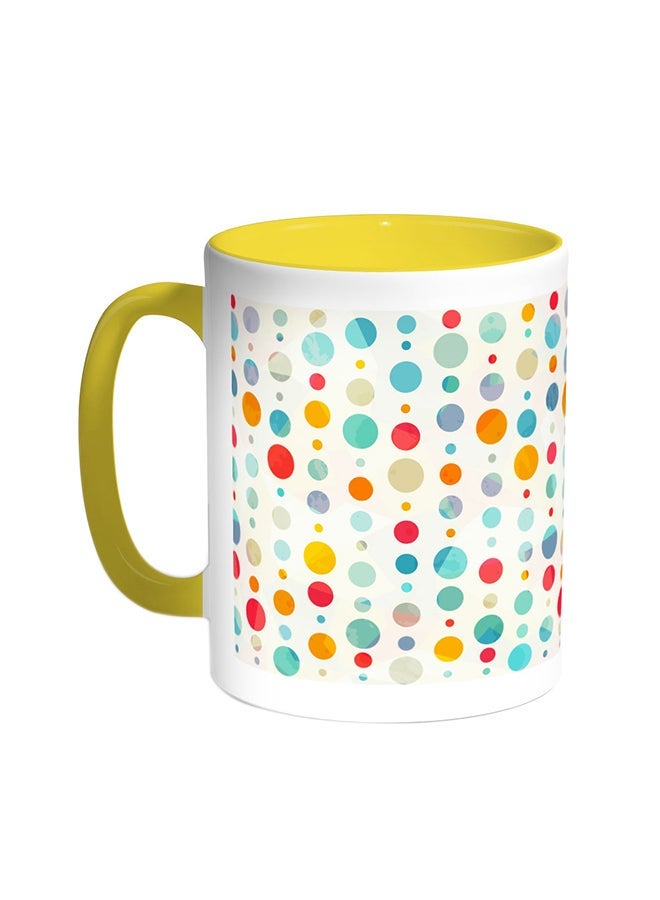 RYN Large And Small Coloured Circles Printed Coffee Mug Yellow/White 11ounce
