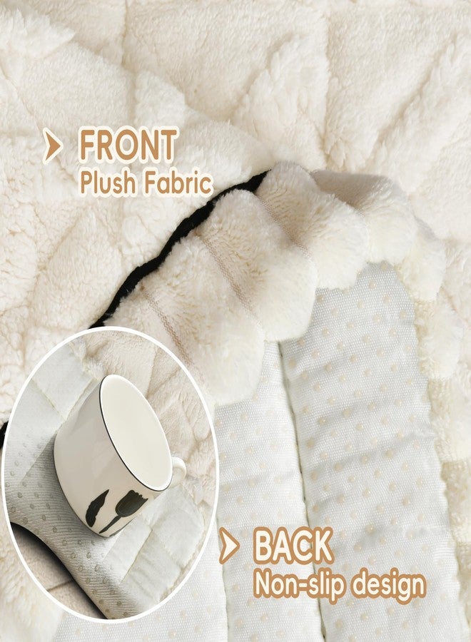 Arfntevss Couch Cover for Dogs Plush Washable Sofa Covers for 3 Cushion Couch Pet Friendly Fuzzy Sofa Slipcovers 3 Seat Anti-Slip Dog Proof Mat Sectional Furniture Protector (Boho White, 27.6" x 71") - Image 4