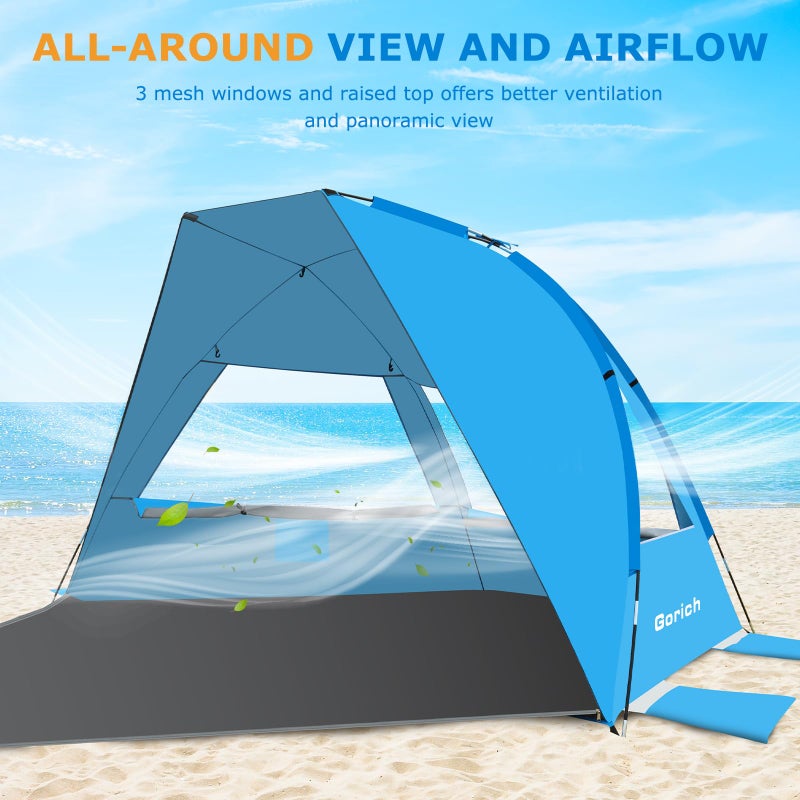 Gorich Portable Beach Tent for 3/4-5/6-7 Person with UPF 50+ UV Protection, Lightweight & Foldable Sun Shelter with 5 Sand Bags, Easy Setup Windproof Beach Umbrella Sun Shade - Image 4