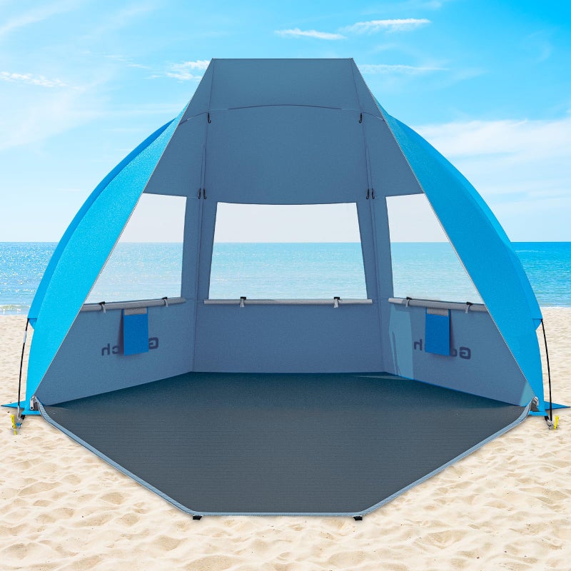 Gorich Portable Beach Tent for 3/4-5/6-7 Person with UPF 50+ UV Protection, Lightweight & Foldable Sun Shelter with 5 Sand Bags, Easy Setup Windproof Beach Umbrella Sun Shade - Image 1