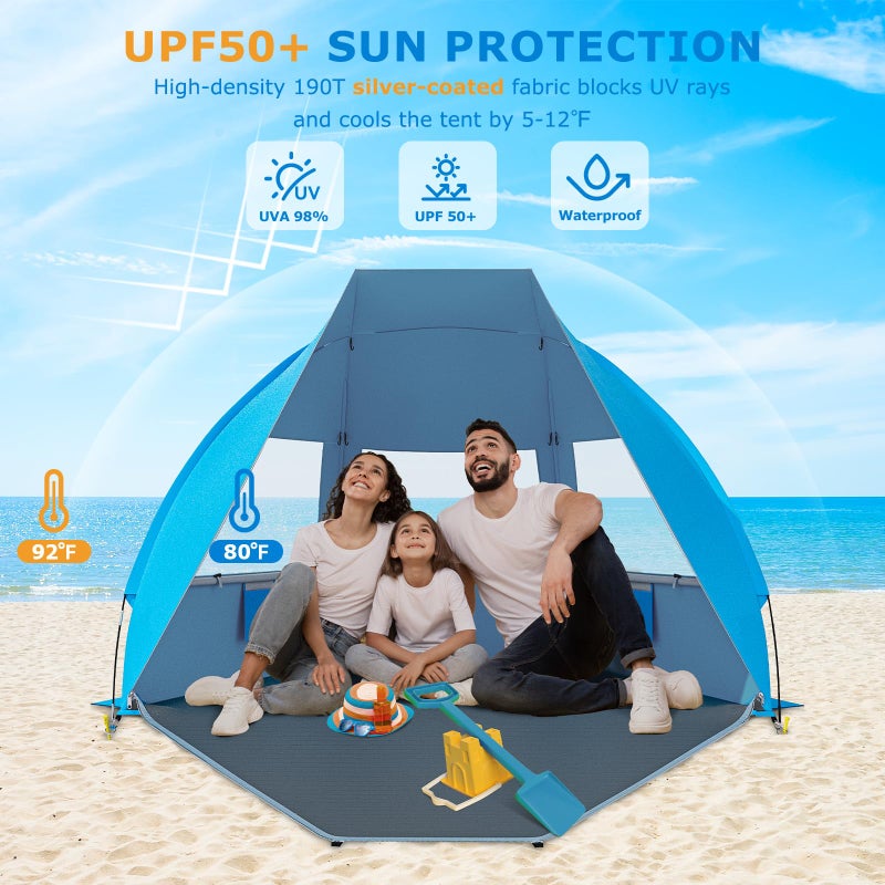 Gorich Portable Beach Tent for 3/4-5/6-7 Person with UPF 50+ UV Protection, Lightweight & Foldable Sun Shelter with 5 Sand Bags, Easy Setup Windproof Beach Umbrella Sun Shade - Image 3