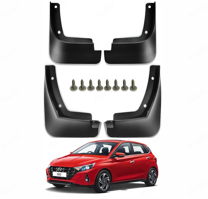 HUUSO Front and Rear Plastic Splash Mud Flaps, Mud Guard (Pack of 4) Compatible with Hyundai i20 Asta/Sportz (2020-23) - Image 1