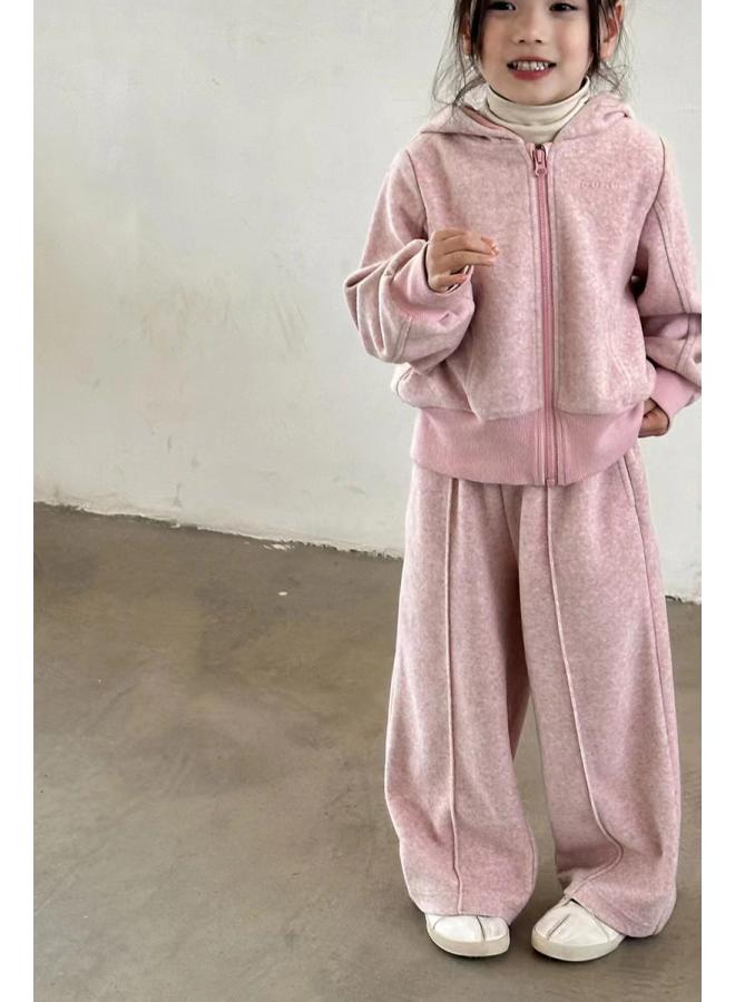 Pola South Korea Children's Wear Girls' Sports Suit Autumn Children's Hooded Zipper Shirt Straight Pants Two-piece Set Trendy