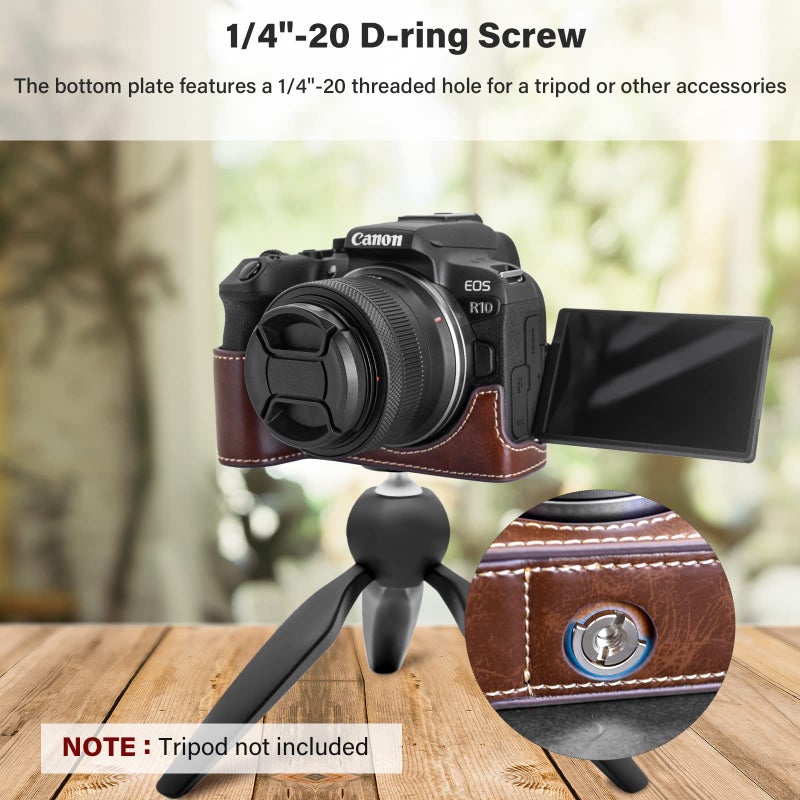 Rieibi EOS R10 Case - Quality PU Leather Half Case for Canon EOS R10 Mirrorless Camera - Grip Case for Canon EOSR10 - Coffee - Image 4