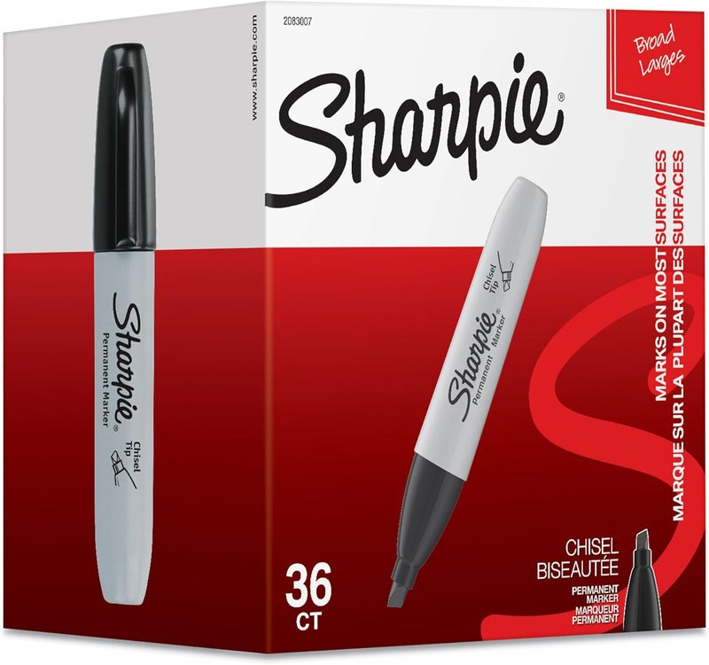 Sharpie Permanent Markers, Chisel Tip, Black, 36 Count - Image 1