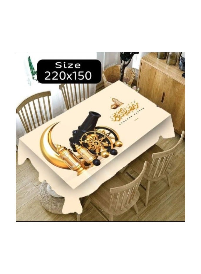 مفرش سفره رمضان جلد تقيل فنيه طاولة رمضان كريم مقاس 140*220 سم