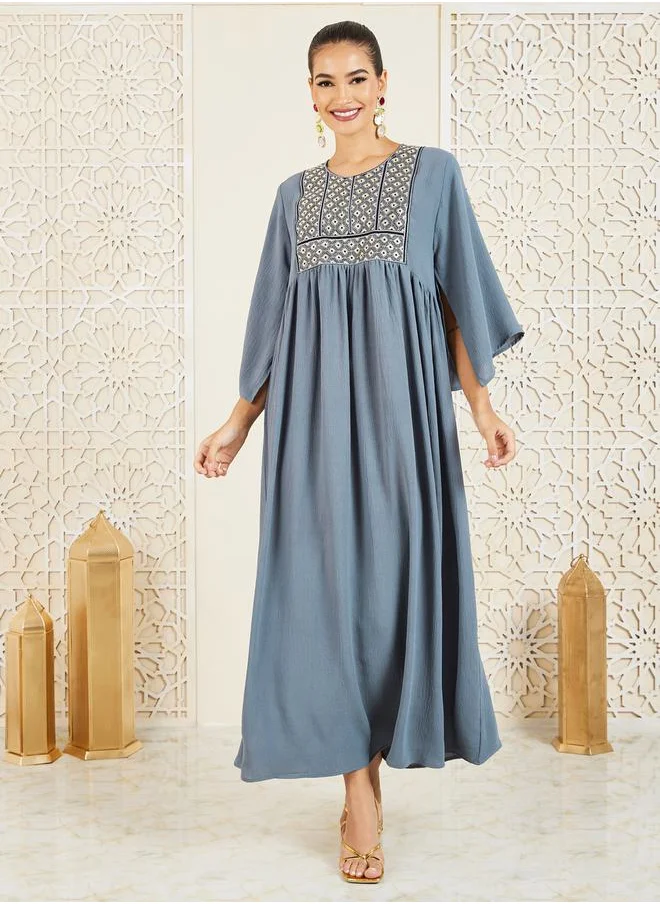 Styli Embroidered Cape Sleeves Jalabiya