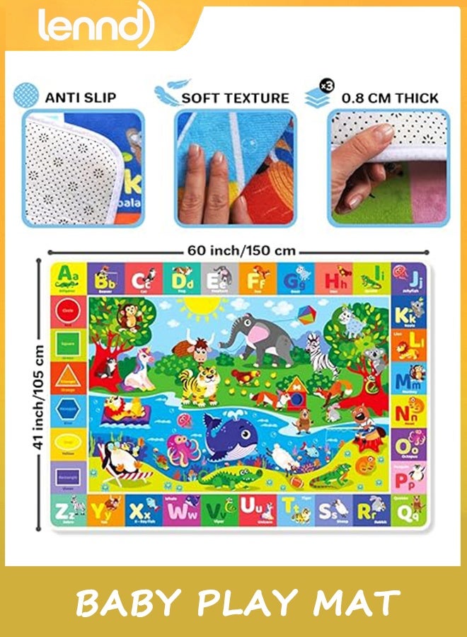 LENND Baby Play Mat for Floor, Non-Slip Playmat for Toddlers & Infants, Extra Thick Large Padded Educational ABC Kids Rug for Crawling & Playing Super Soft Plush Surface to Keep Safe(100cmx160cm) - Image 1