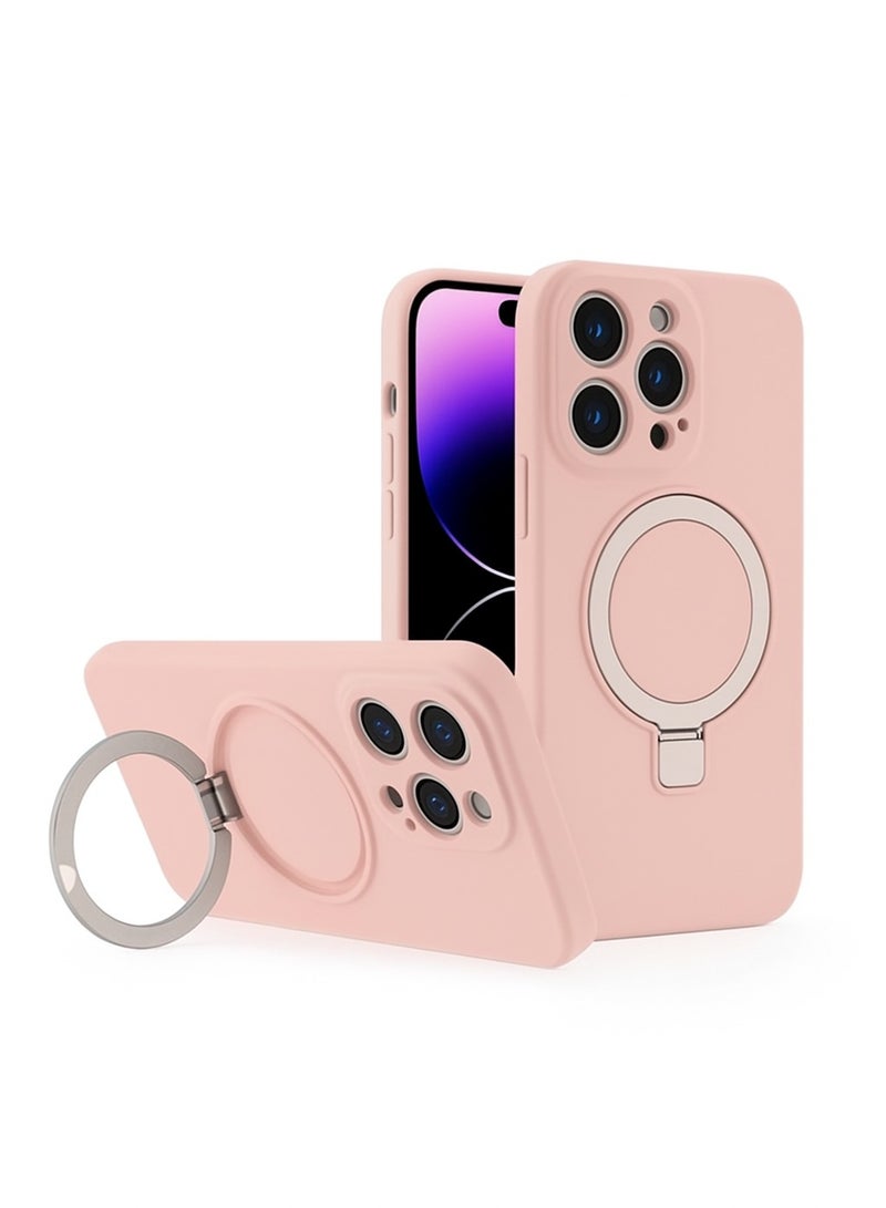 Liquid Silicone Magnetic Phone Case - Compatible with Apple iPhone 16/16 pro/16 pro max-Grey Pink - Image 2