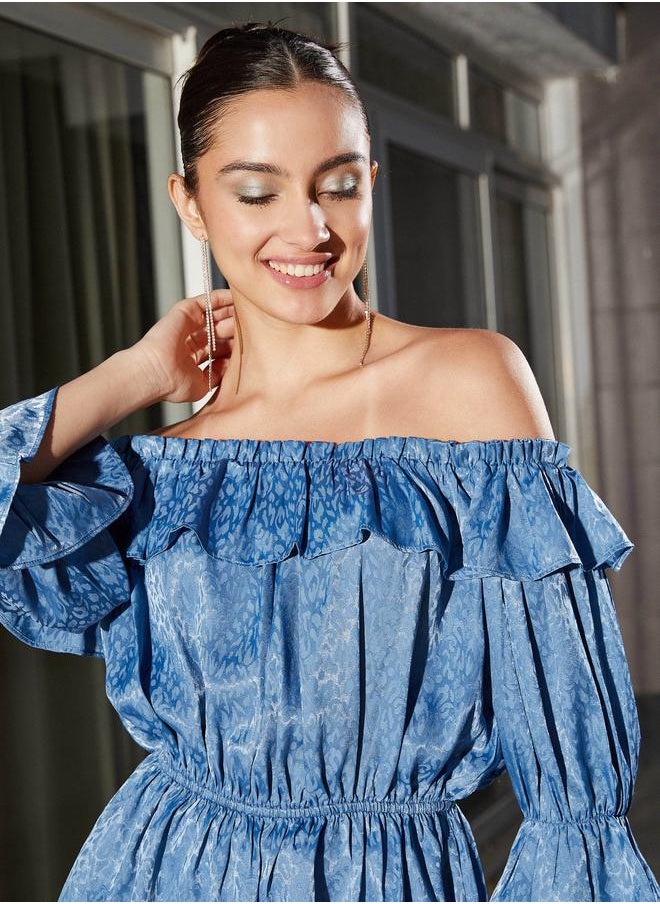 SASSAFRAS - Jacquard Frill Detail Off Shoulder Peplum Top by Styli - Image 1