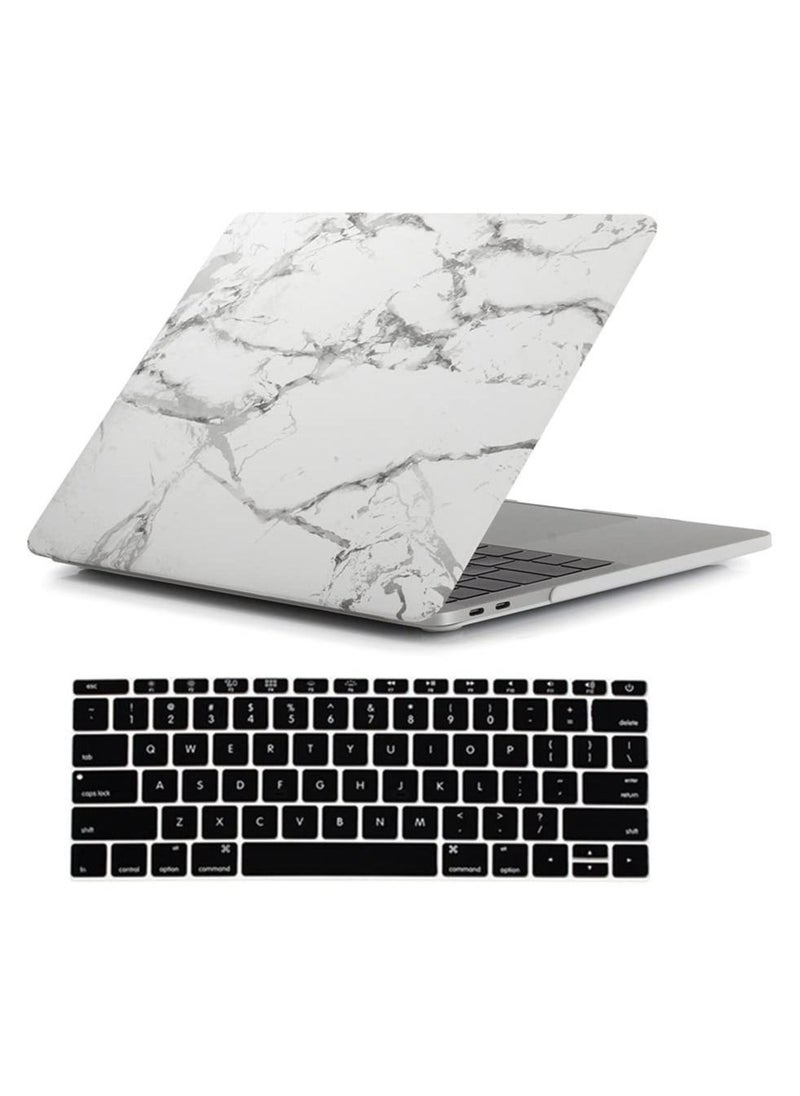 AMM Compatible with Mac Book New Pro 13 inch Case 2018/2017/2016 Model A1988 A1708 Non Touch Bar Ultra Slim Plastic Hard Shell Case with US Layout English Keyboard Cover White Marble  - Image 1