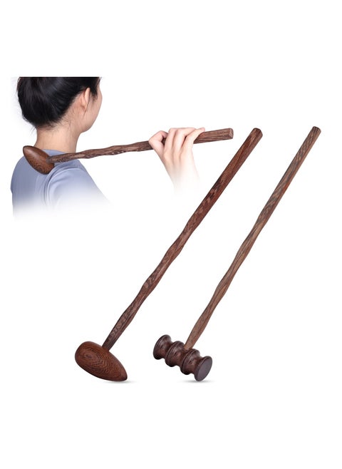 Wood Hammer Self Massage Tools, 2 Pack Handheld Therapy Stick for Back and Neck, Ideal Self-Massage Gift for Seniors