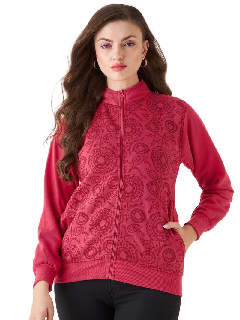 Pivl Women's Winter Printed casual Jacket_PINK_L - Image 1