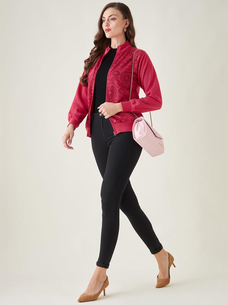 Pivl Women's Winter Printed casual Jacket_PINK_L - Image 2