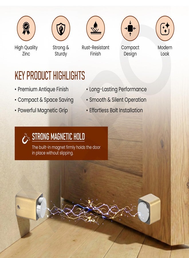 LAPO Heavy-Duty Door Magnet for Main Doors | Zinc 2 Inch Square-Shaped Door Holding Catcher for Home & Office | Fast Installation | 3 Year Warranty | Antique Finish | Pack of 1 - Image 3