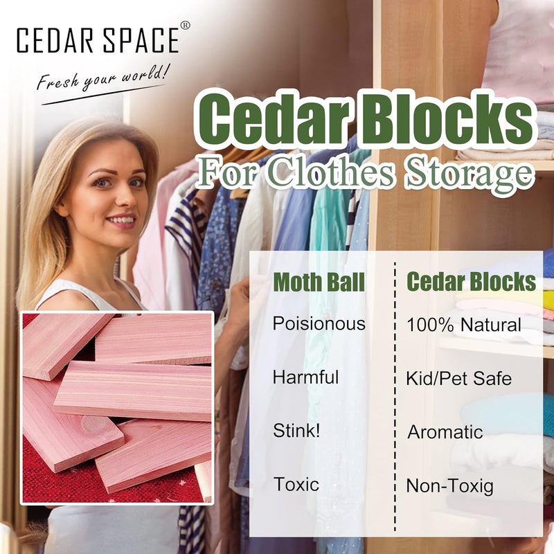 Cedar Space Cedar Blocks for Clothes Storage 16 Pcs, 2 Value Packs 100% Aromatic Red Ceder Blocks, Cedar Planks, Cedar Accessories for Closets Storage - Image 2