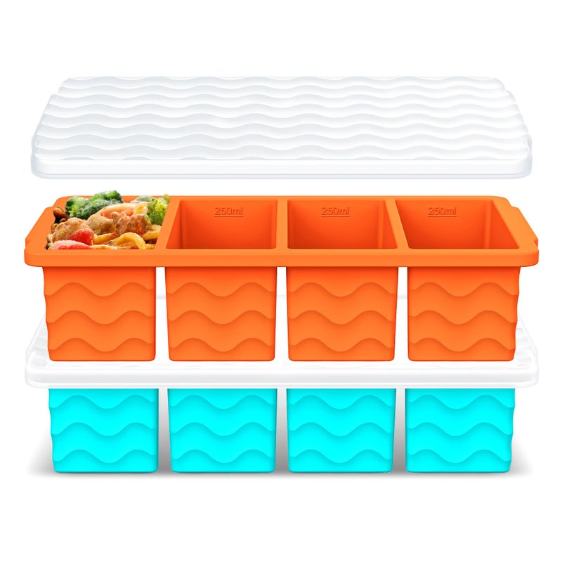 Doasuwish Silicone Freezer Tray for Soup Sauce Cube 2Pcs (Blue+Orange) - Image 1