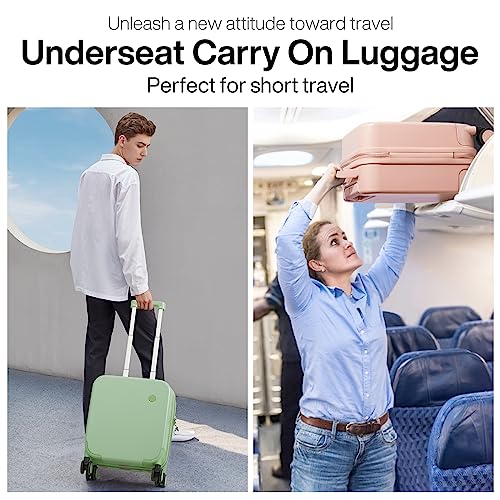 mixi 14 Inch Underseat Luggage Carry on Suitcase Free Boarding Personal Item Suitcases with Spinner Wheels Hardshell Lightweight PC for Short Travel, Pink - Image 2