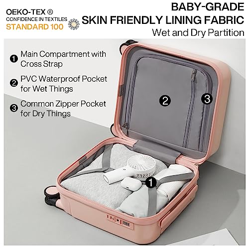 mixi 14 Inch Underseat Luggage Carry on Suitcase Free Boarding Personal Item Suitcases with Spinner Wheels Hardshell Lightweight PC for Short Travel, Pink - Image 5