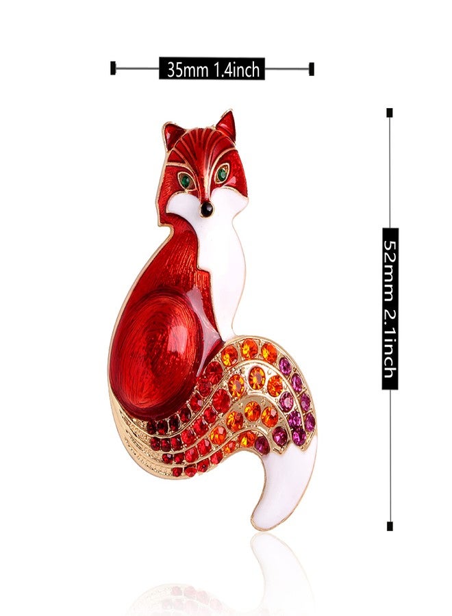 Anmpab Fox Brooch Pins for Women Elegant Enamel Rhinestone Crystal Color Animal Brooches Pin Fashion (Red) - Image 4