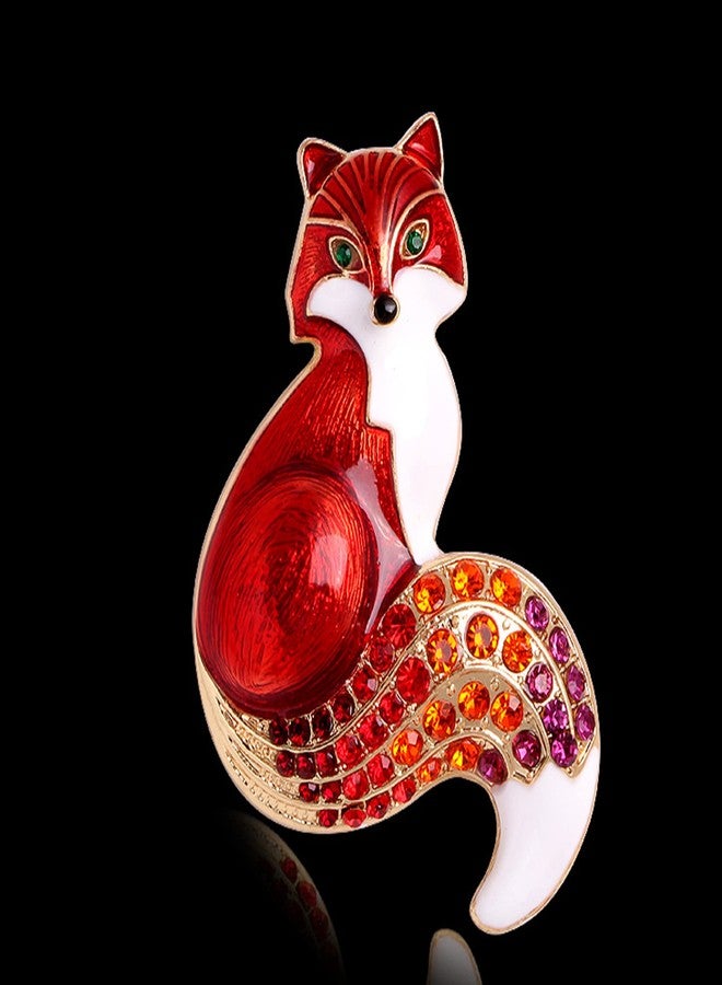 Anmpab Fox Brooch Pins for Women Elegant Enamel Rhinestone Crystal Color Animal Brooches Pin Fashion (Red) - Image 5