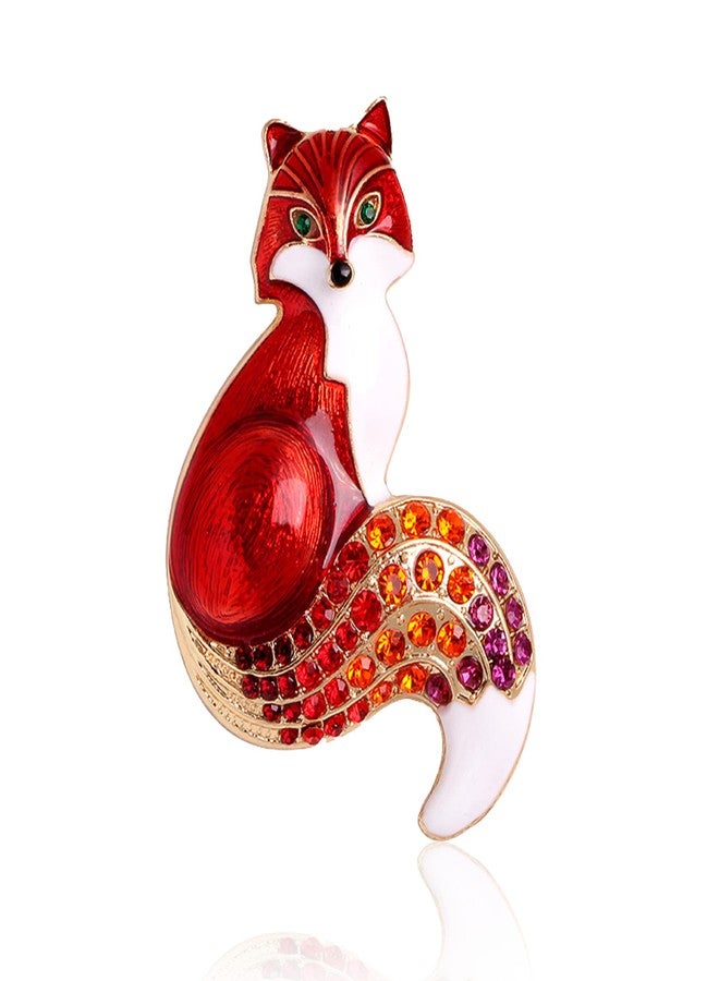 Anmpab Fox Brooch Pins for Women Elegant Enamel Rhinestone Crystal Color Animal Brooches Pin Fashion (Red) - Image 1