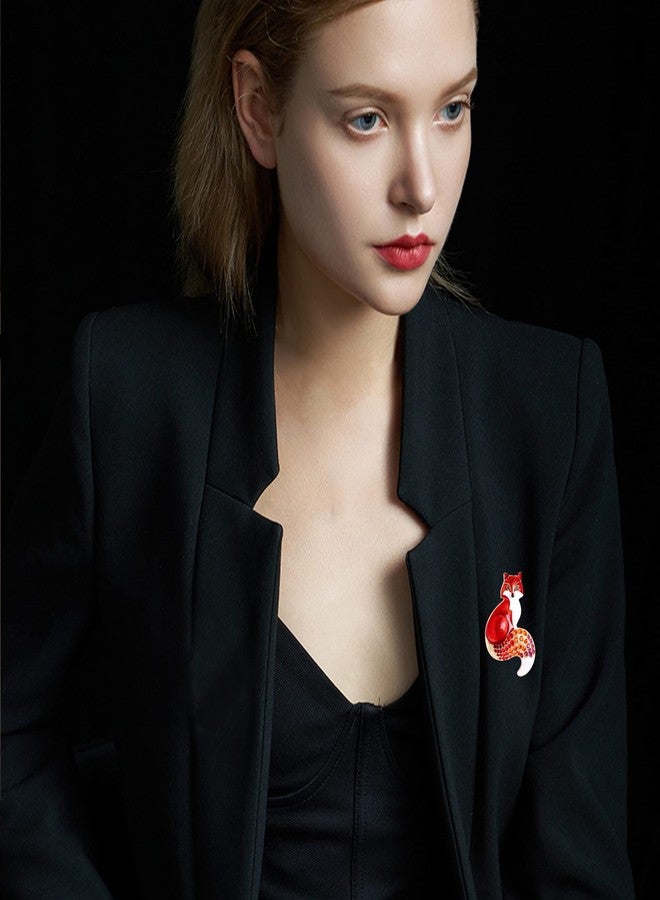 Anmpab Fox Brooch Pins for Women Elegant Enamel Rhinestone Crystal Color Animal Brooches Pin Fashion (Red) - Image 2