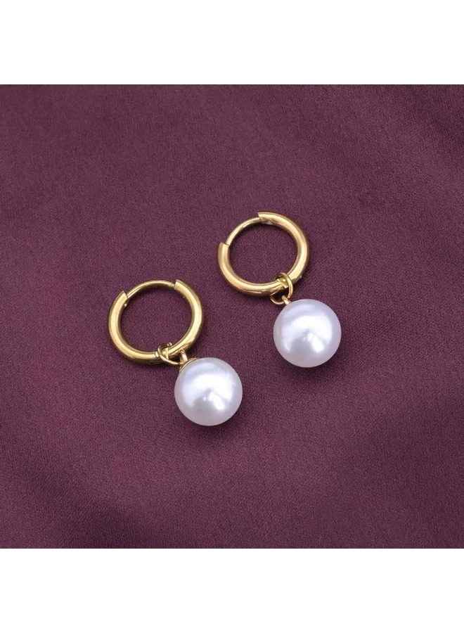 Palmonas 18K Gold Tone Plated Pearl Orbit Earrings For Women - Waterproof & Anti-Tarnish