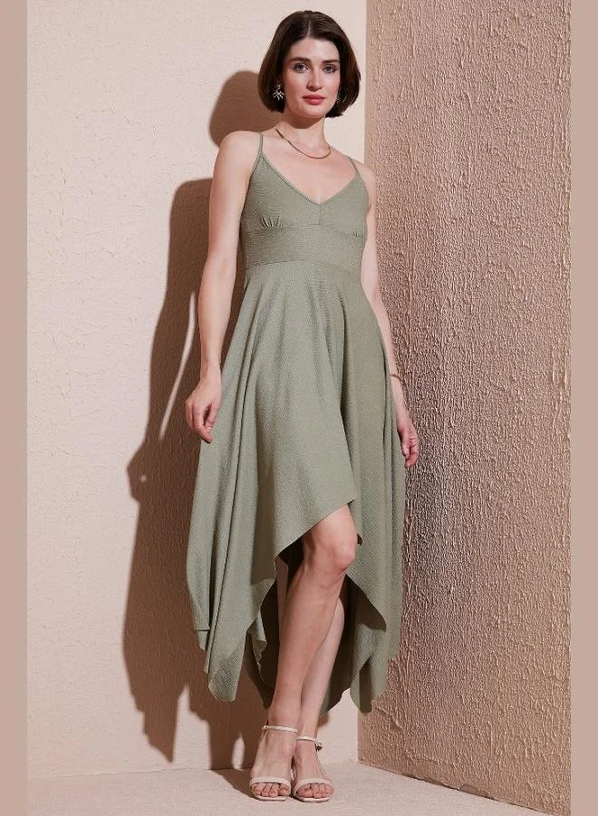 Lela Lela Asymmetrical Cut Regular Fit Midi Length Strappy V-Neck Dress Women's Dress 5866131