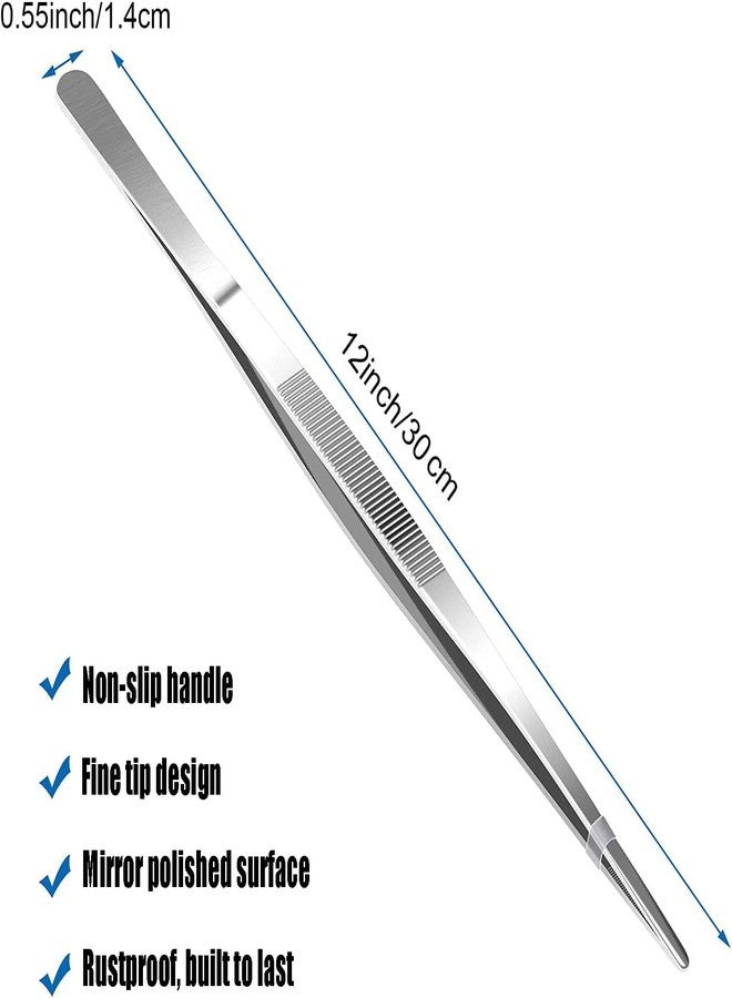 Miecux 2Pcs Stainless Steel Kitchen Tweezers, 12-Inch Culinary Fine Tweezer Tongs Food Tongs for Cooking Tongs with Precision Serrated Tips for Surgical & Sea Food (12-Inch/30CM) - Image 3