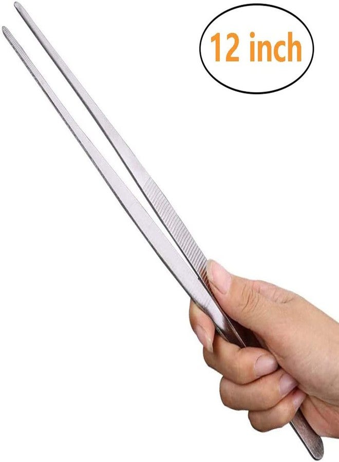 Miecux 2Pcs Stainless Steel Kitchen Tweezers, 12-Inch Culinary Fine Tweezer Tongs Food Tongs for Cooking Tongs with Precision Serrated Tips for Surgical & Sea Food (12-Inch/30CM) - Image 2