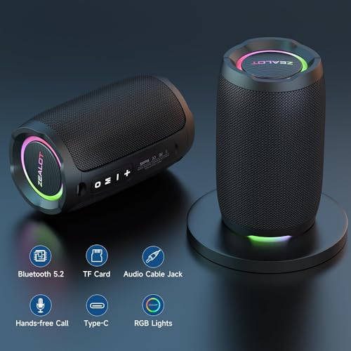 ZEALOT Portable Speaker 20W, Bluetooth Speaker Waterproof, Bocinas Bluetooth, IPX6 Waterproof, Wireless Pair, Clear Stereo Audio/BT5.2/ RGB Light/USB/TF, for Home/Outdoor/Beach - Image 2