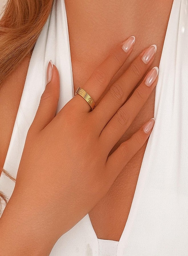 PDWZNBA Linear Stripe Textured Ring | 14K Gold-Plated Stainless Steel Promise & Friendship Ring, Wedding Band, Birthday Gifts for Women, 6, Steel Stone CZ, Cubic Zirconia - Image 3