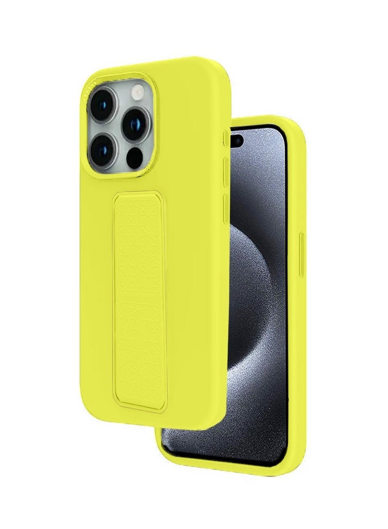 Techie غطاء سيليكون ناعم وسلس مع مقبض يد مغناطيسي وآلية داخلية من الألياف الدقيقة لجهاز آبل آيفون 15 برو - أصفر - Image 1