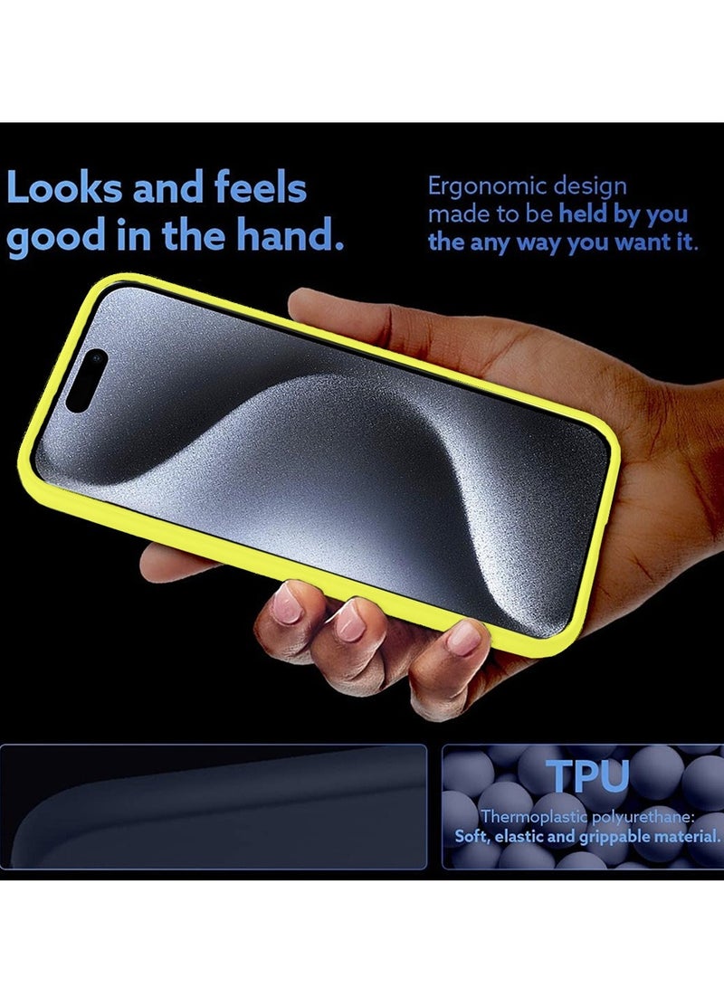 Techie غطاء سيليكون ناعم وسلس مع مقبض يد مغناطيسي وآلية داخلية من الألياف الدقيقة لجهاز آبل آيفون 15 برو - أصفر - Image 3