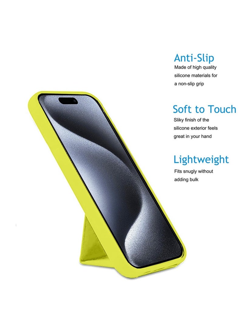Techie غطاء سيليكون ناعم وسلس مع مقبض يد مغناطيسي وآلية داخلية من الألياف الدقيقة لجهاز آبل آيفون 15 برو - أصفر - Image 4