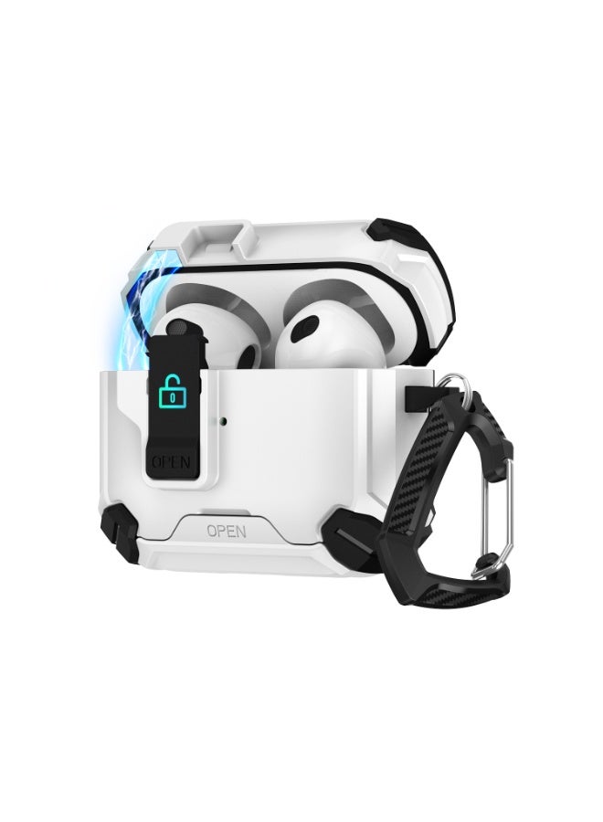 Compatible with  AirPods 3 4th Generation Case Cover, Compatible with, Magnetic Automatic Lock, Charging Port Dust-Proof & Stand Design with Cleaning Kit for  AirPods 3 Case  (White/Black)