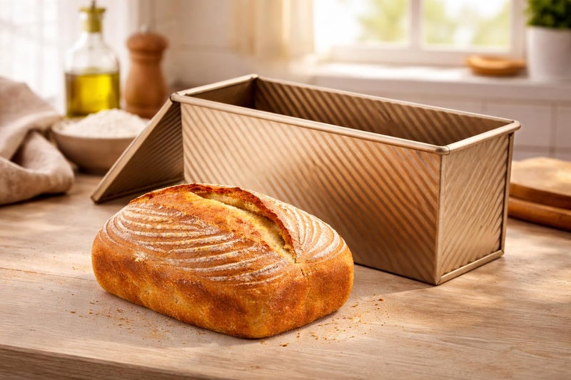 Spmarkt Bread Pan, 13 * 5inch Aluminized Steel Non-Stick Rectangle Pullman Loaf Pan with Lid, Long Sourdough Bread Loaf Pan for Homemade, Deep Bread Tin with Dough Scraper Cutter - Image 2