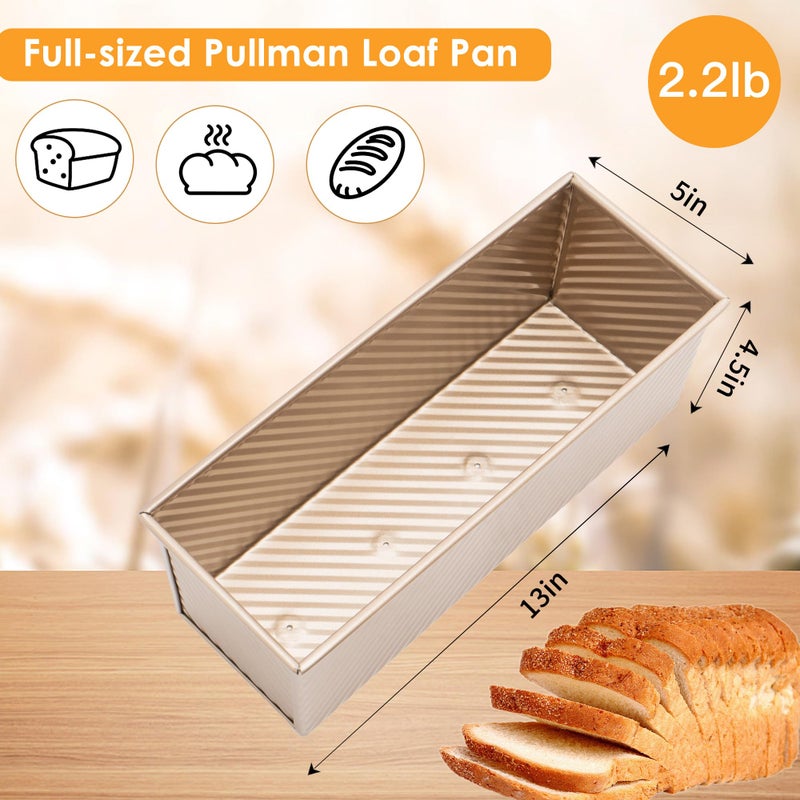 Spmarkt Bread Pan, 13 * 5inch Aluminized Steel Non-Stick Rectangle Pullman Loaf Pan with Lid, Long Sourdough Bread Loaf Pan for Homemade, Deep Bread Tin with Dough Scraper Cutter - Image 4